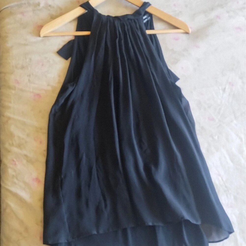NWOT CLUB MONACO 100% Silk Black Drape Halter Dressy Sleeveless Top Size XS